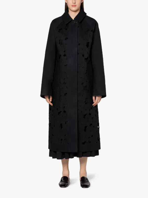 CECILIE BAHNSEN Black Oversized Embroidered Bonded Cotton Coat