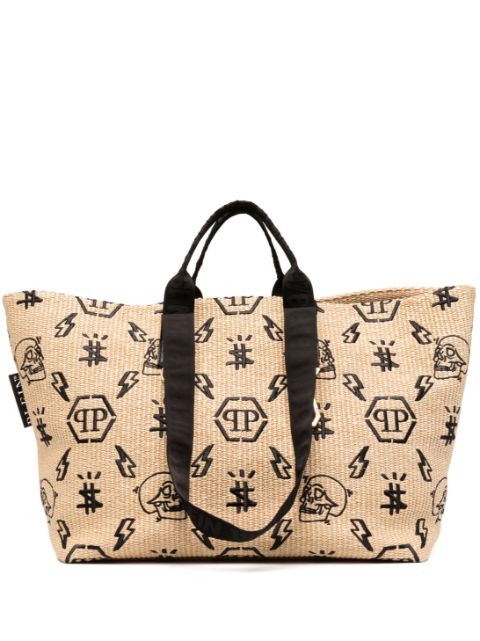 Philipp Plein monogram-motif wicker tote bag Women