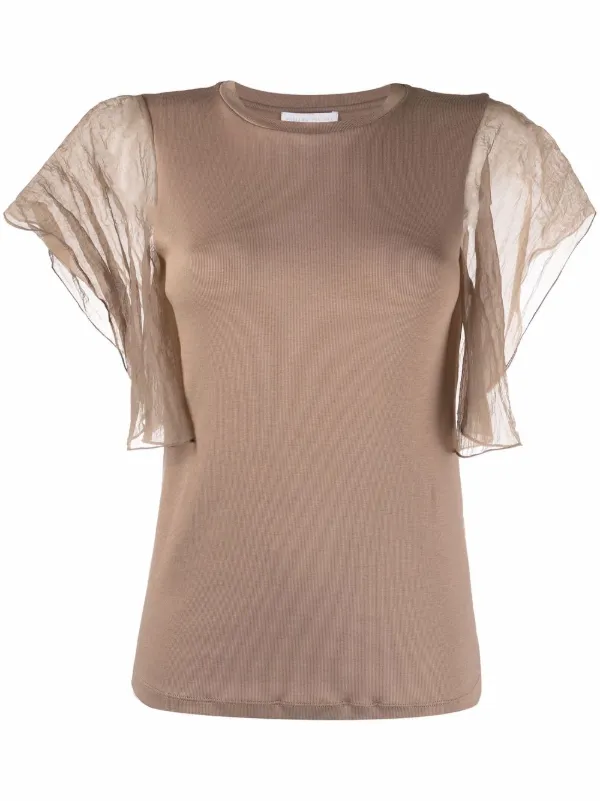 Shop Fabiana Filippi sheer-sleeve slim 