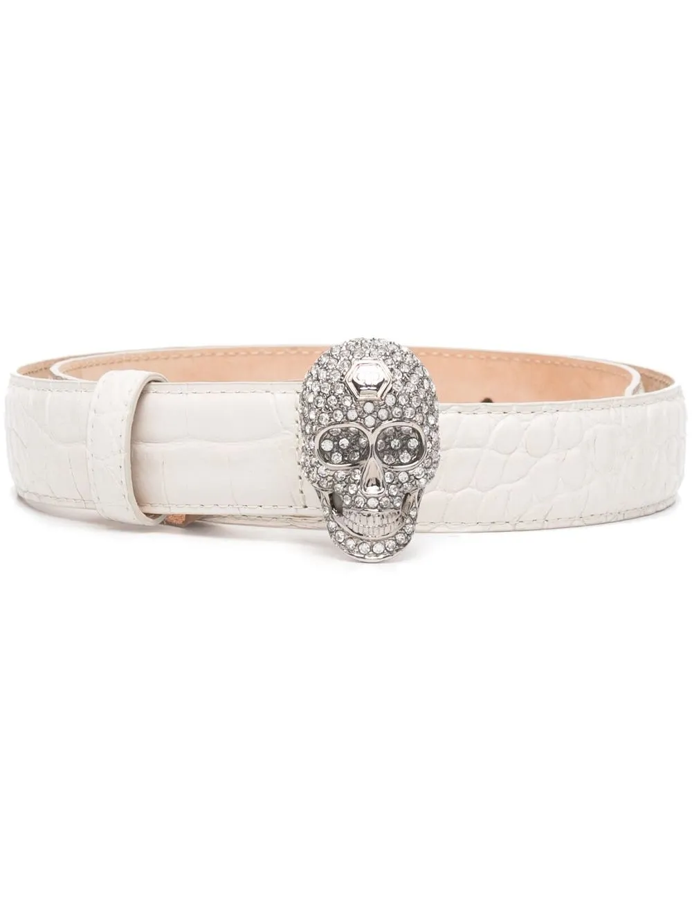 Shop Philipp Plein Skull-buckle Leather Belt In White