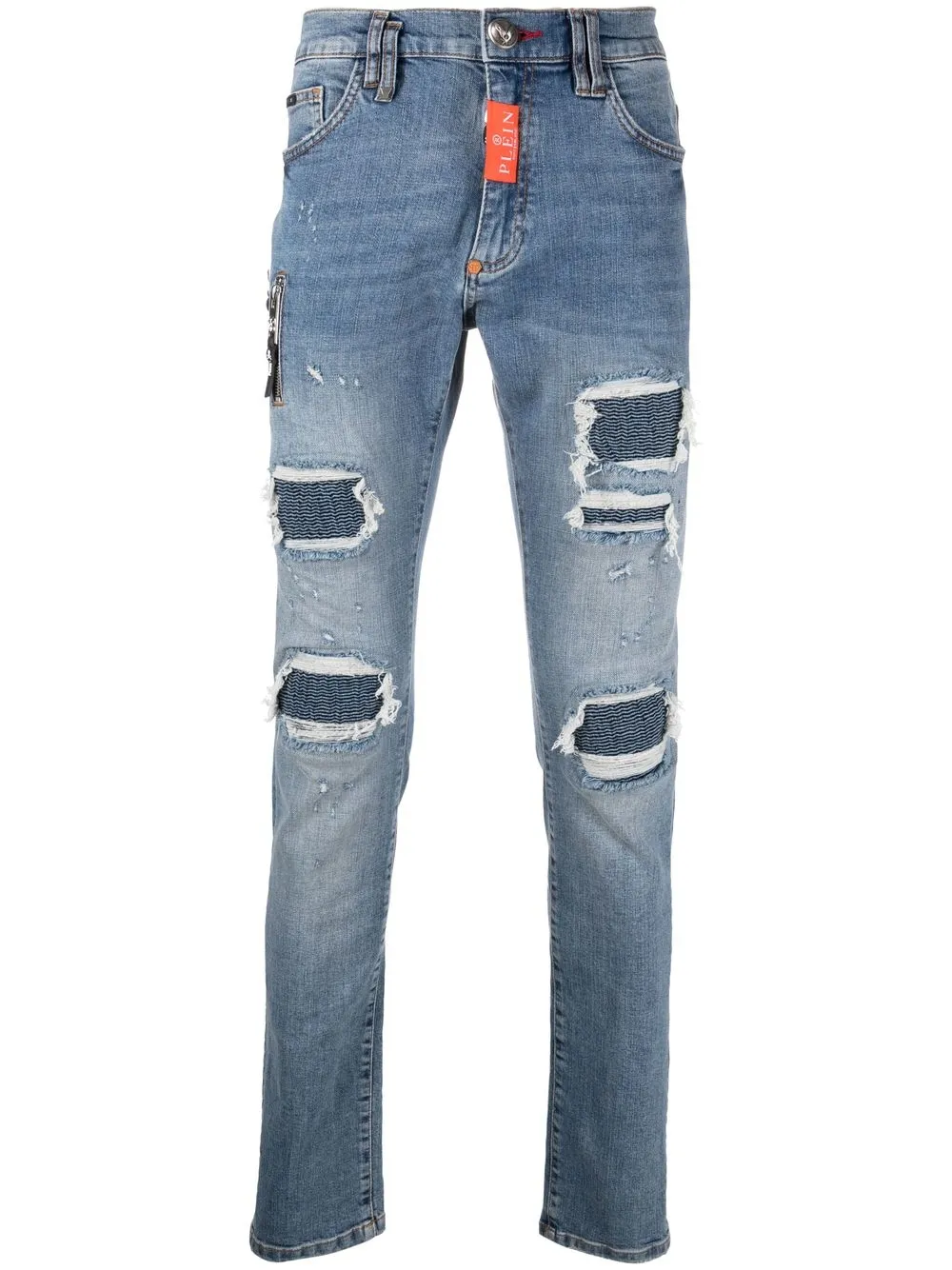 

Philipp Plein skinny jeans con detalles rasgados - Azul