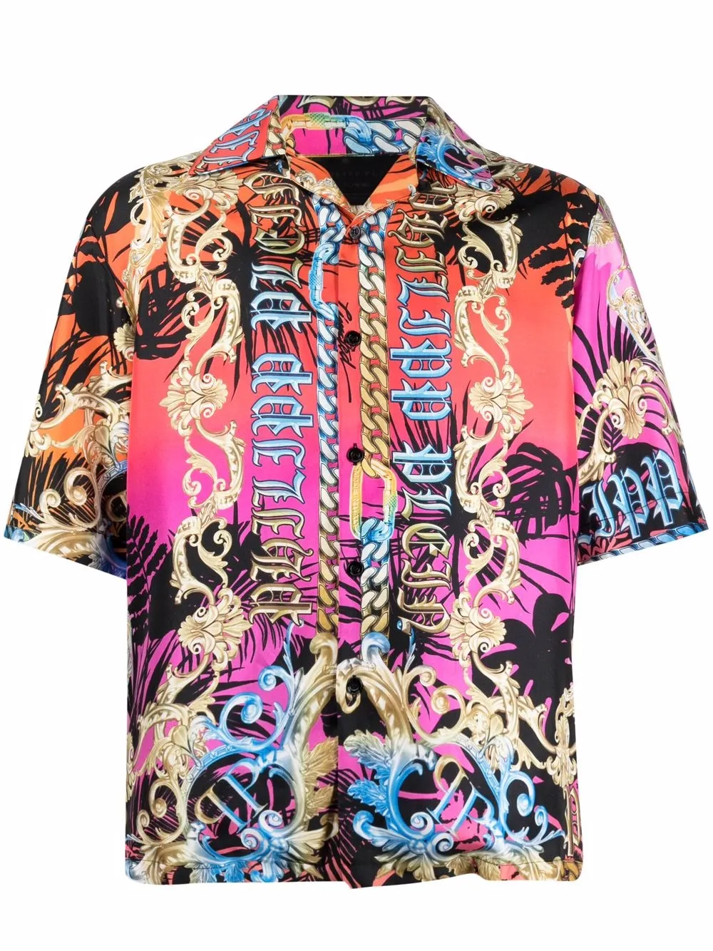 

Philipp Plein mix-print silk shirt - Orange