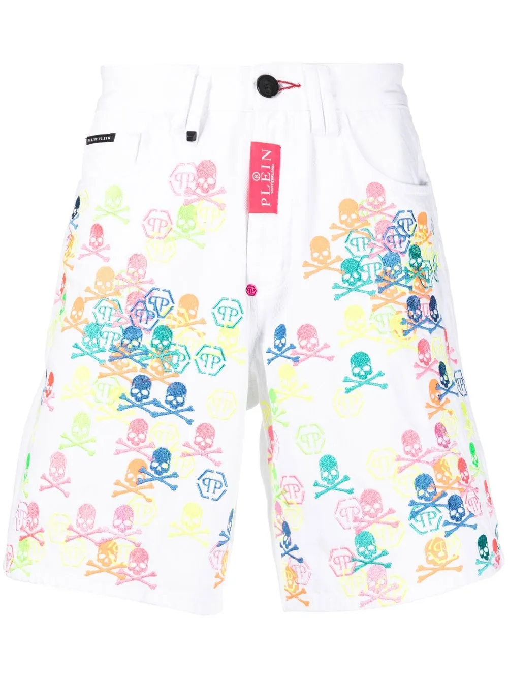 

Philipp Plein shorts de mezclilla con motivo Skull - Blanco