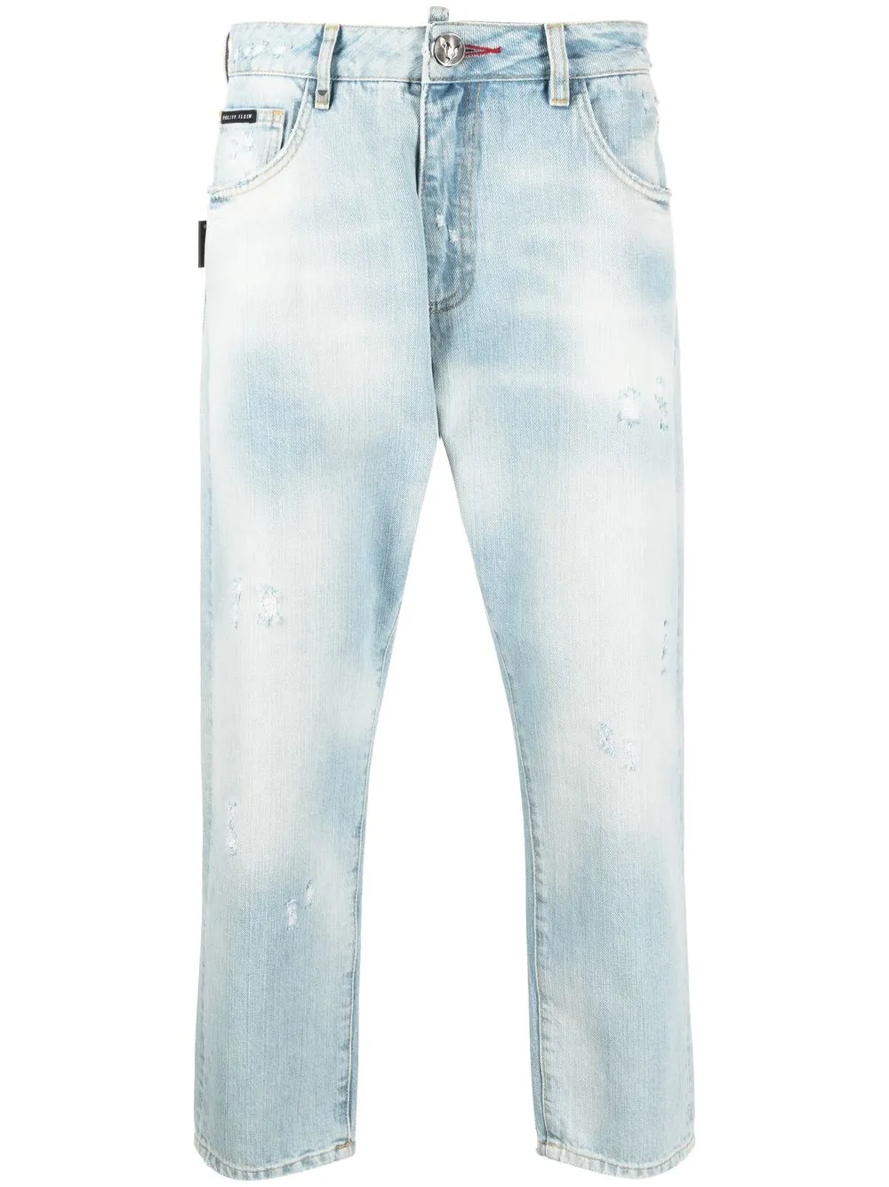 

Philipp Plein distressed Detroit-fit cropped jeans - Blue