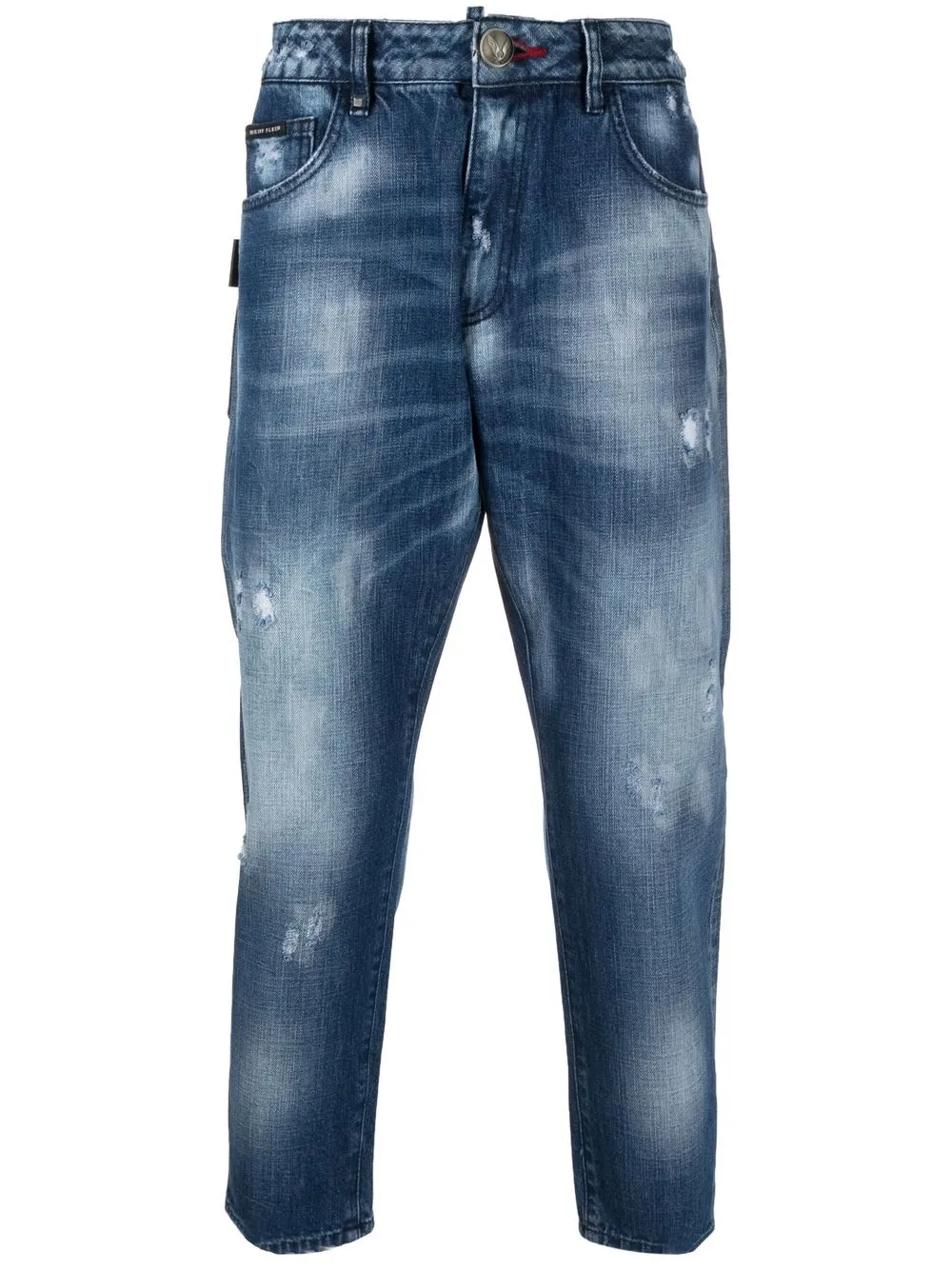 

Philipp Plein distressed Detroit-fit cropped jeans - Blue