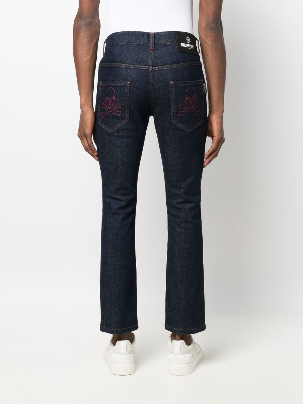 Cheap Philipp Plein skull-embroidered skinny jeans Men