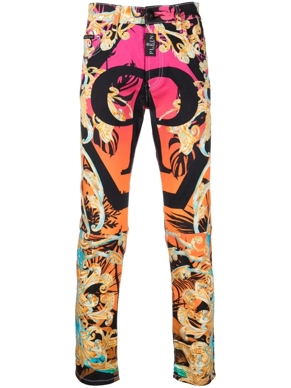 

Philipp Plein skinny-cut baroque-print trousers - Orange