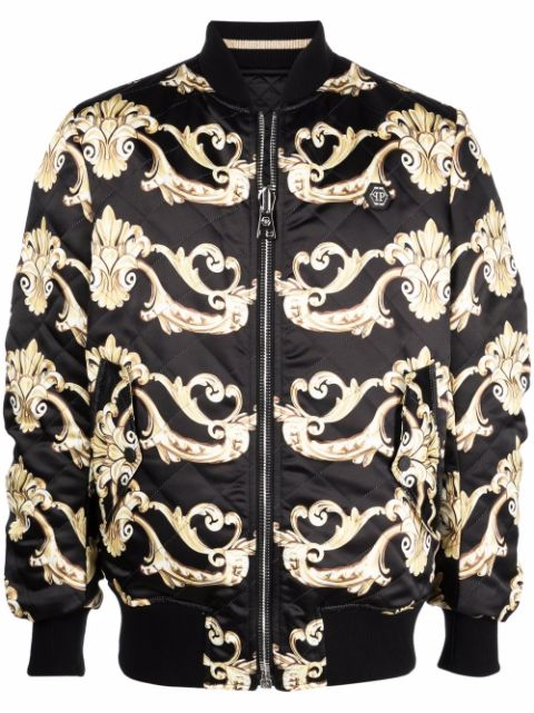 Philipp Plein Gothic-print quilted bomber jacket Men