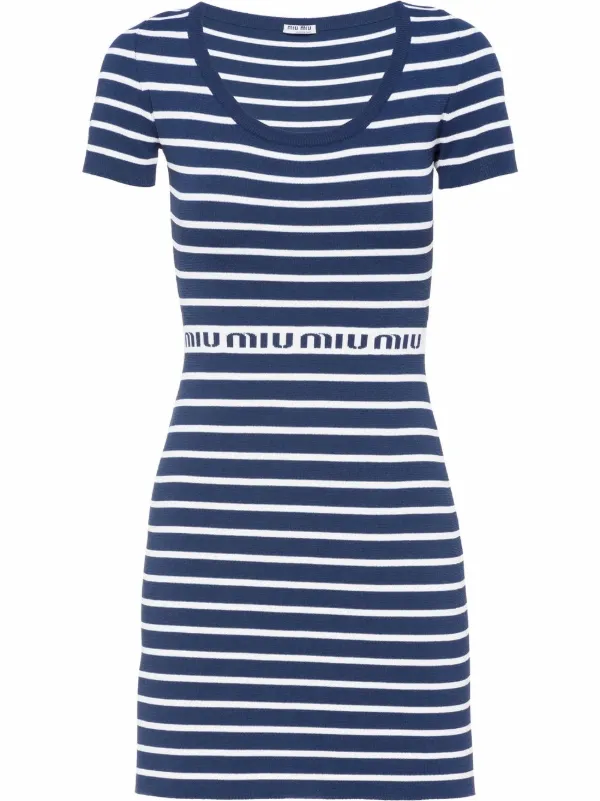 Miu Miu logo-waist stripped knit dress 