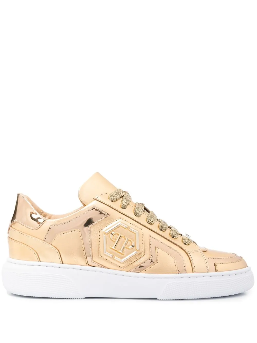 

Philipp Plein tenis bajos con placa del logo - Dorado