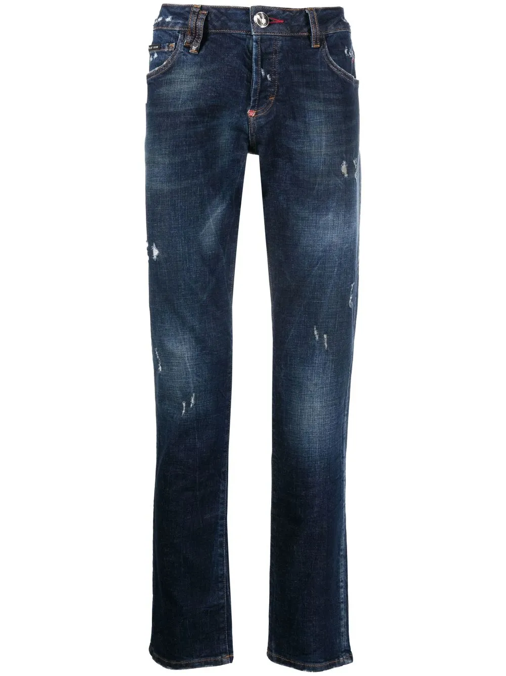 

Philipp Plein jeans rectos con efecto envejecido - Azul