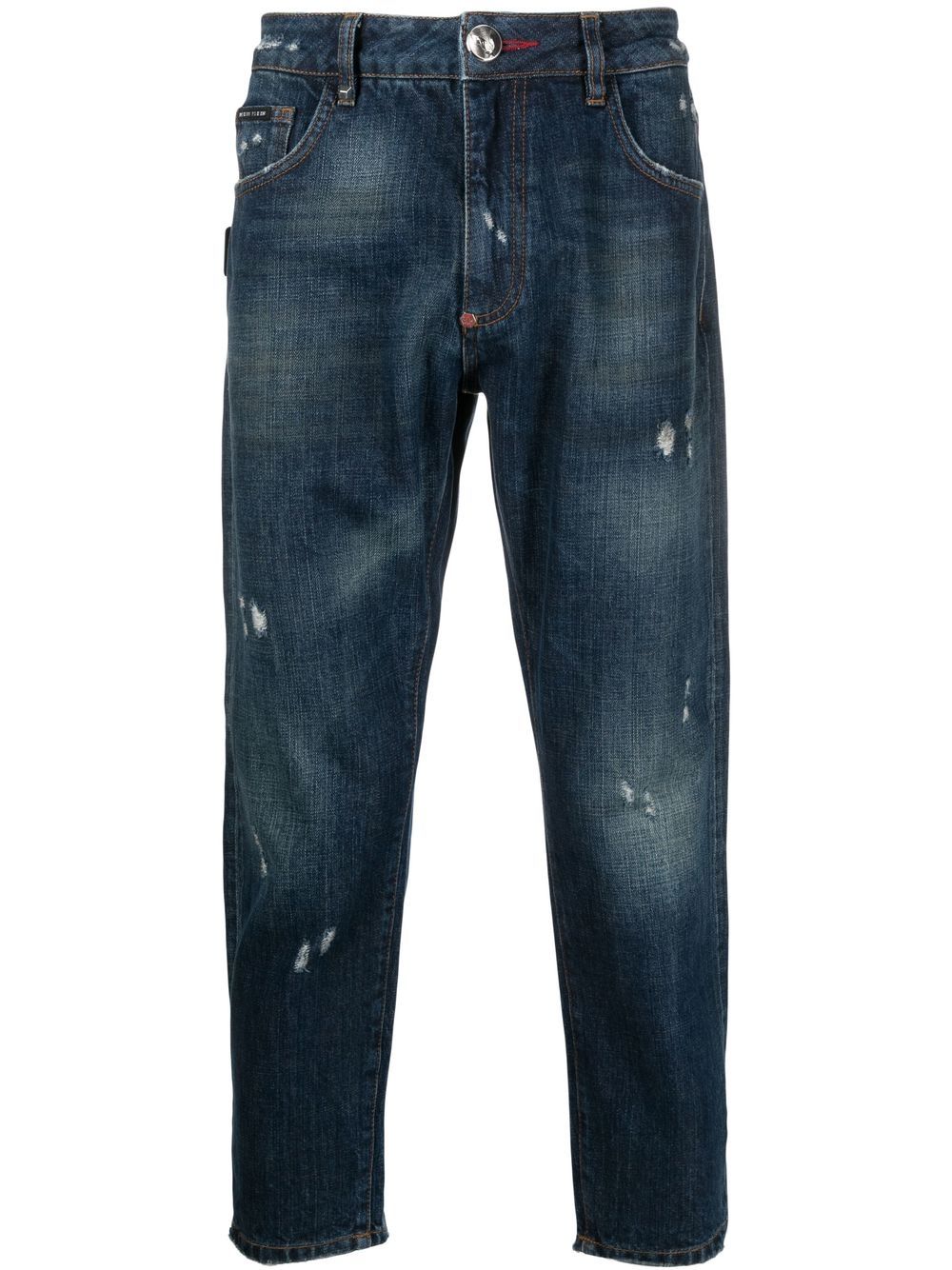 

Philipp Plein distressed Detroit-fit cropped jeans - Blue