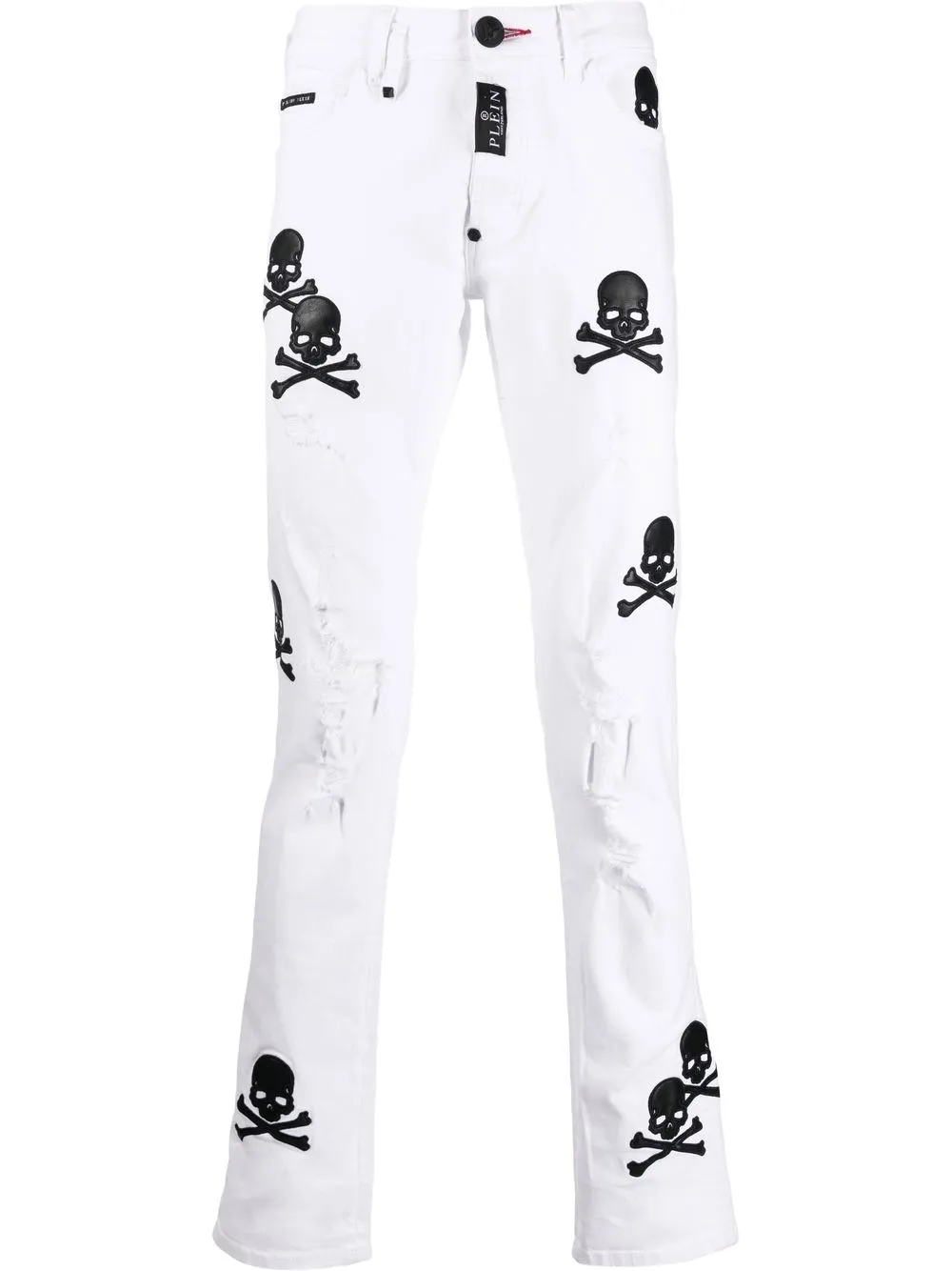 

Philipp Plein jeans rectos con parche de calavera - Blanco