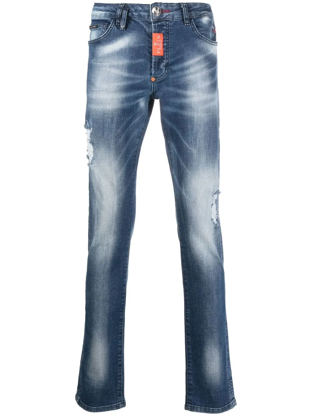 

Philipp Plein jeans con efecto envejecido y logo estampado - Azul