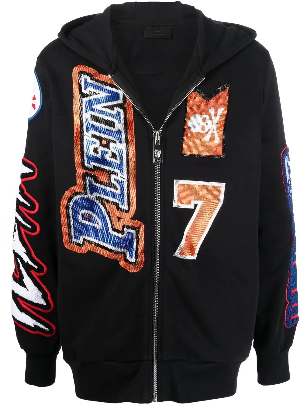 

Philipp Plein hoodie con detalle de parche y cierre - Negro