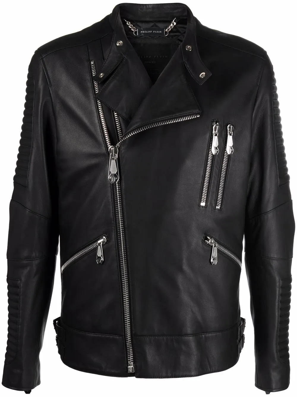 

Philipp Plein ribbed-panel biker jacket - Black