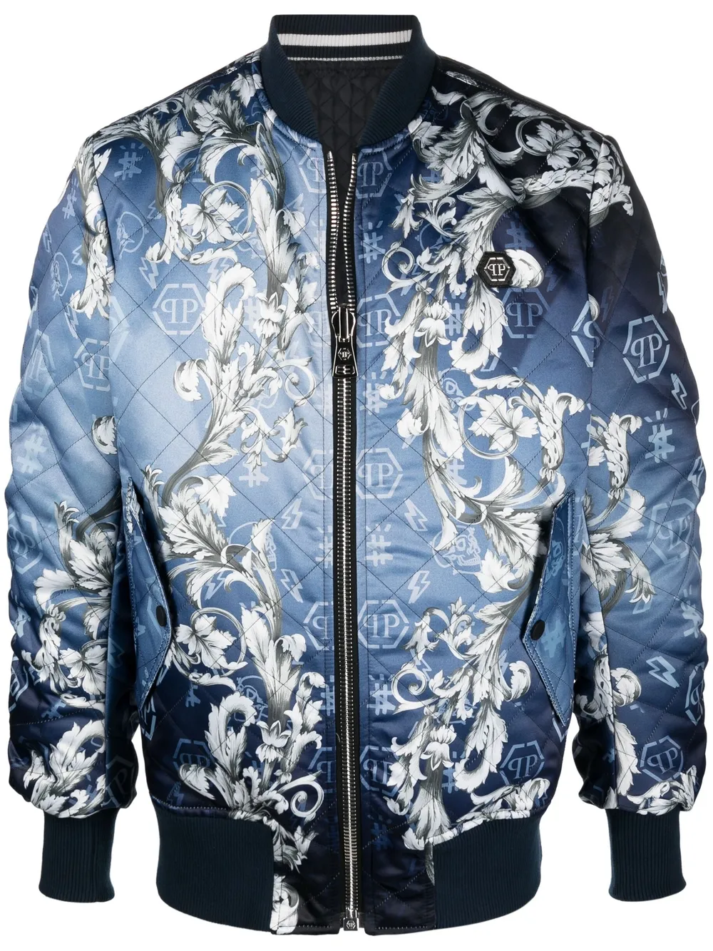 

Philipp Plein Baroque monogram-print bomber jacket - Blue
