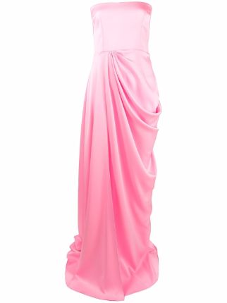 Strapless draped satin-crepe gown