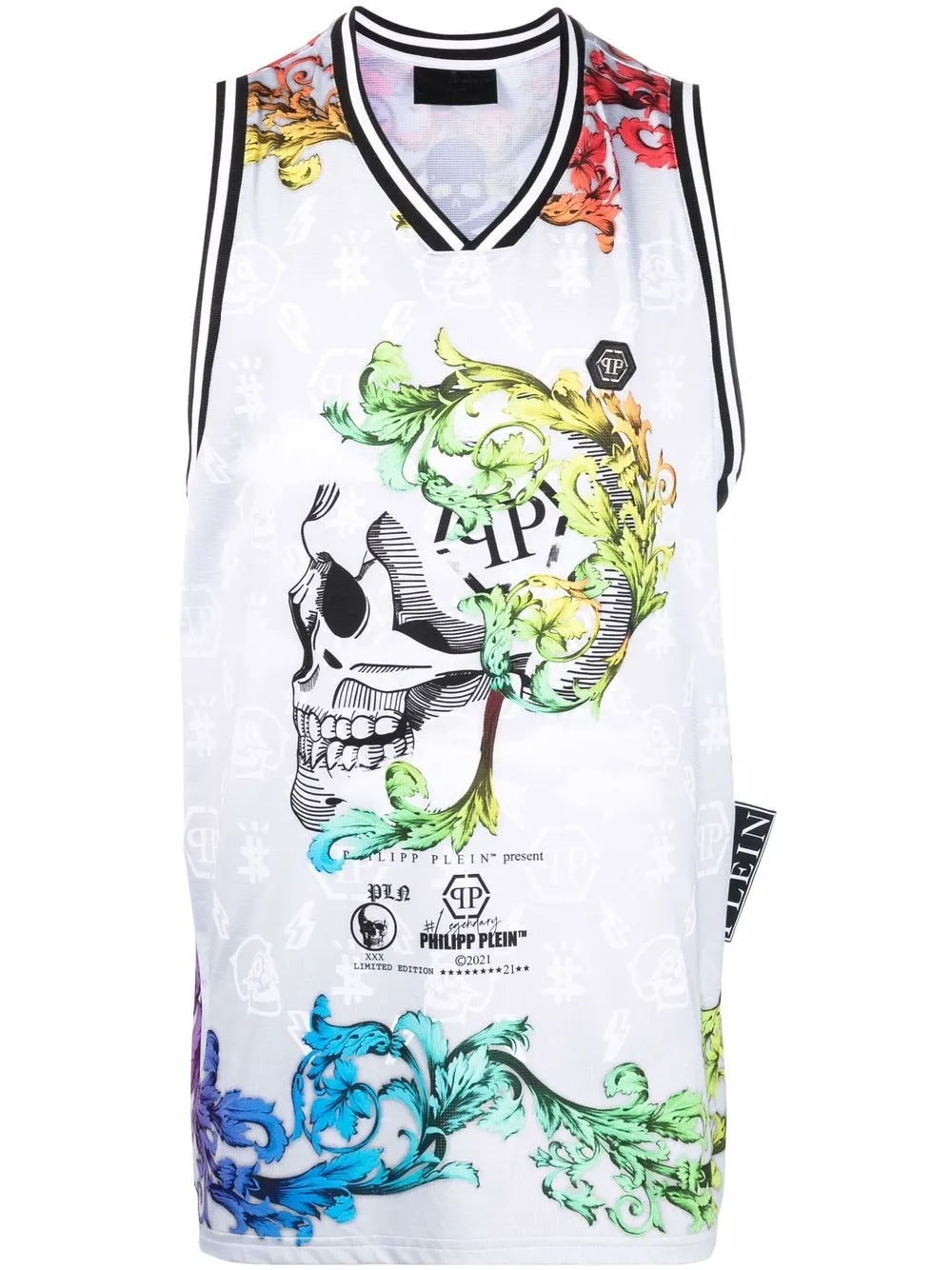 

Philipp Plein Baroque skull-print basketball top - Grey