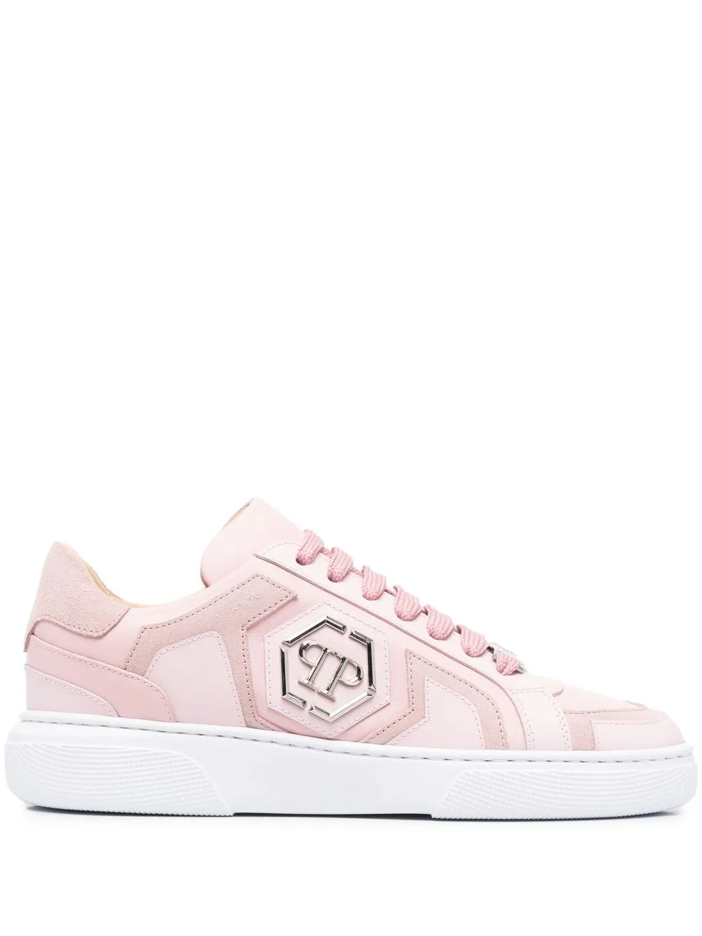 

Philipp Plein tenis bajos con placa del logo - Rosado