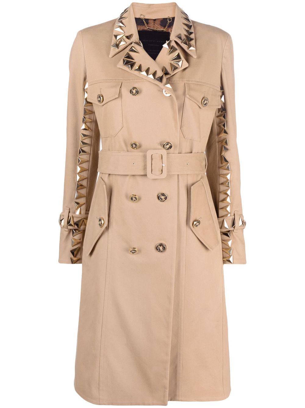 Philipp Plein studded belted trench coat Women