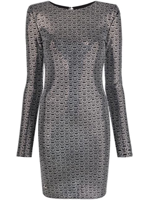 Philipp Plein Crystal-embellished long-sleeve mini dress Women