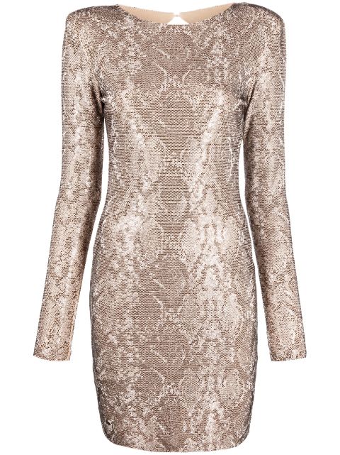 Philipp Plein Python-print crystal mini dress Women