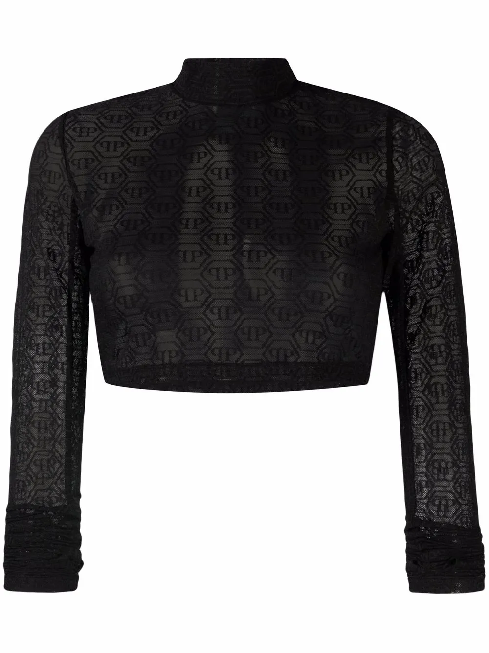 

Philipp Plein monogram tulle crop top - Black