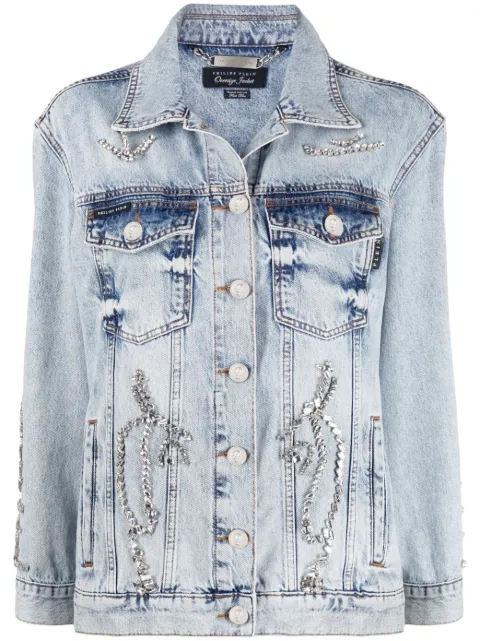 Philipp Plein Oversized crystal-embellished denim jacket 
