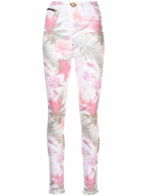 Philipp Plein floral print denim leggings Women