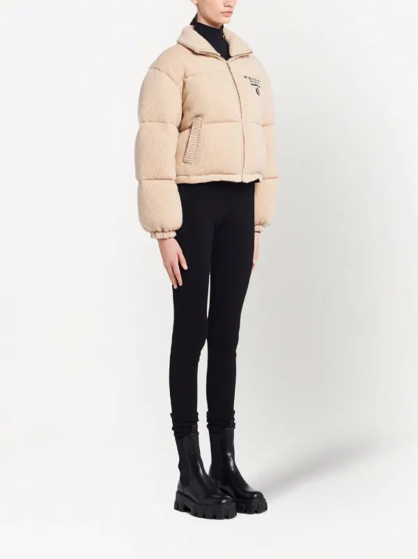 Prada logo-detail Cashmere Padded Jacket | Neutrals | FARFETCH