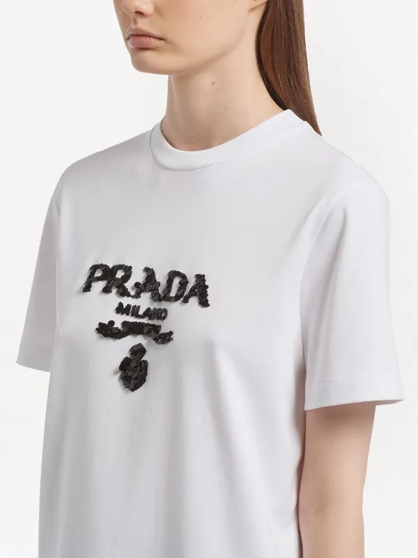 Shop Prada sequin-embellished logo T-shirt with Express Delivery - FARFETCH