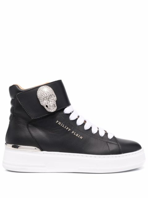 Philipp Plein crystal-skull leather sneakers Women