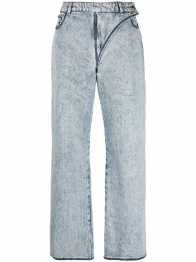 strap-detail acid wash straight-leg 