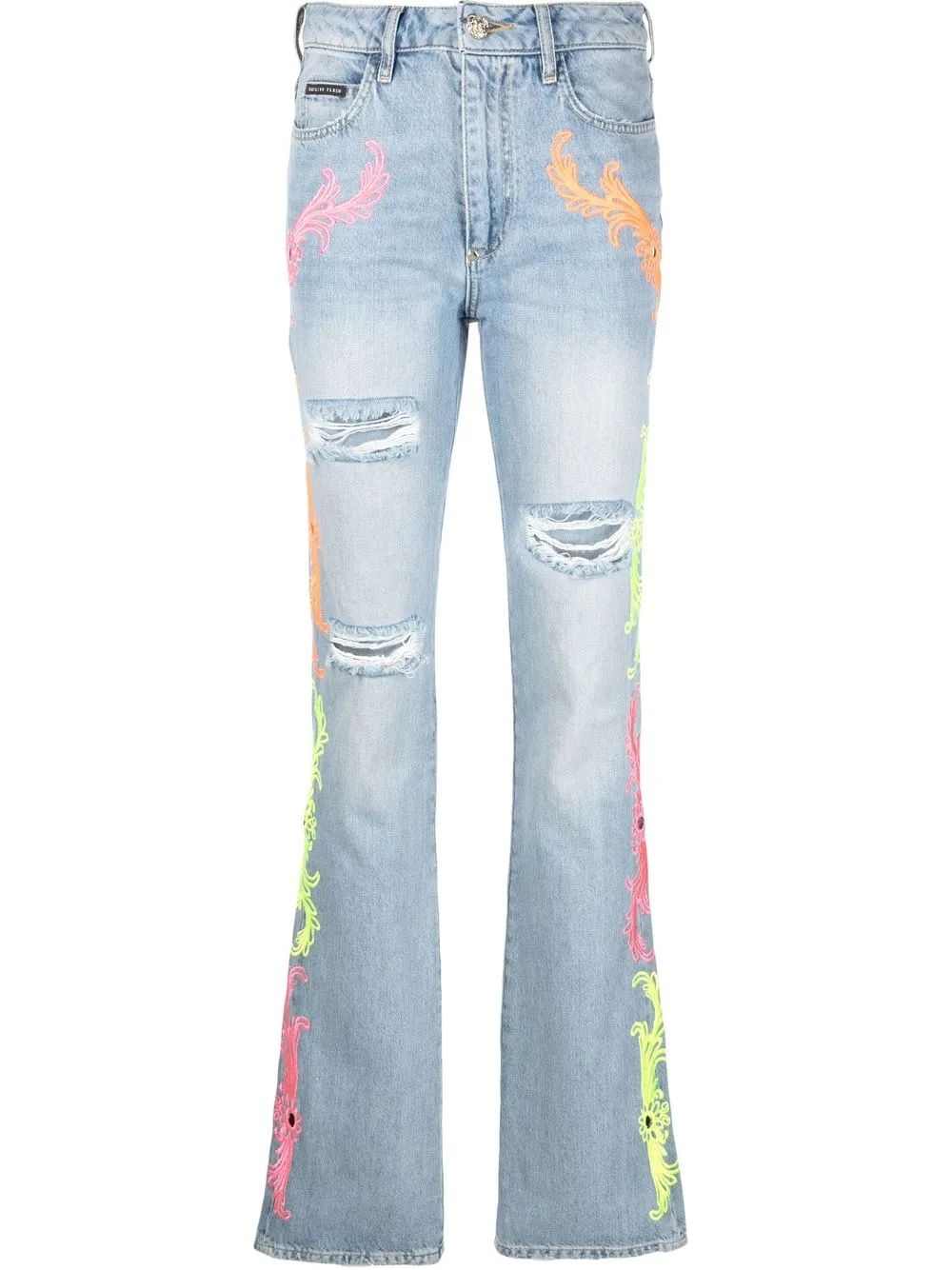 

Philipp Plein Baroque ripped high-waist jeans - Blue