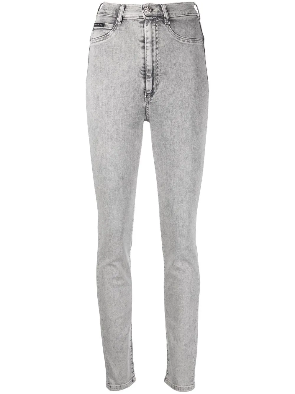 

Philipp Plein jeggins delgados de tiro alto - Gris