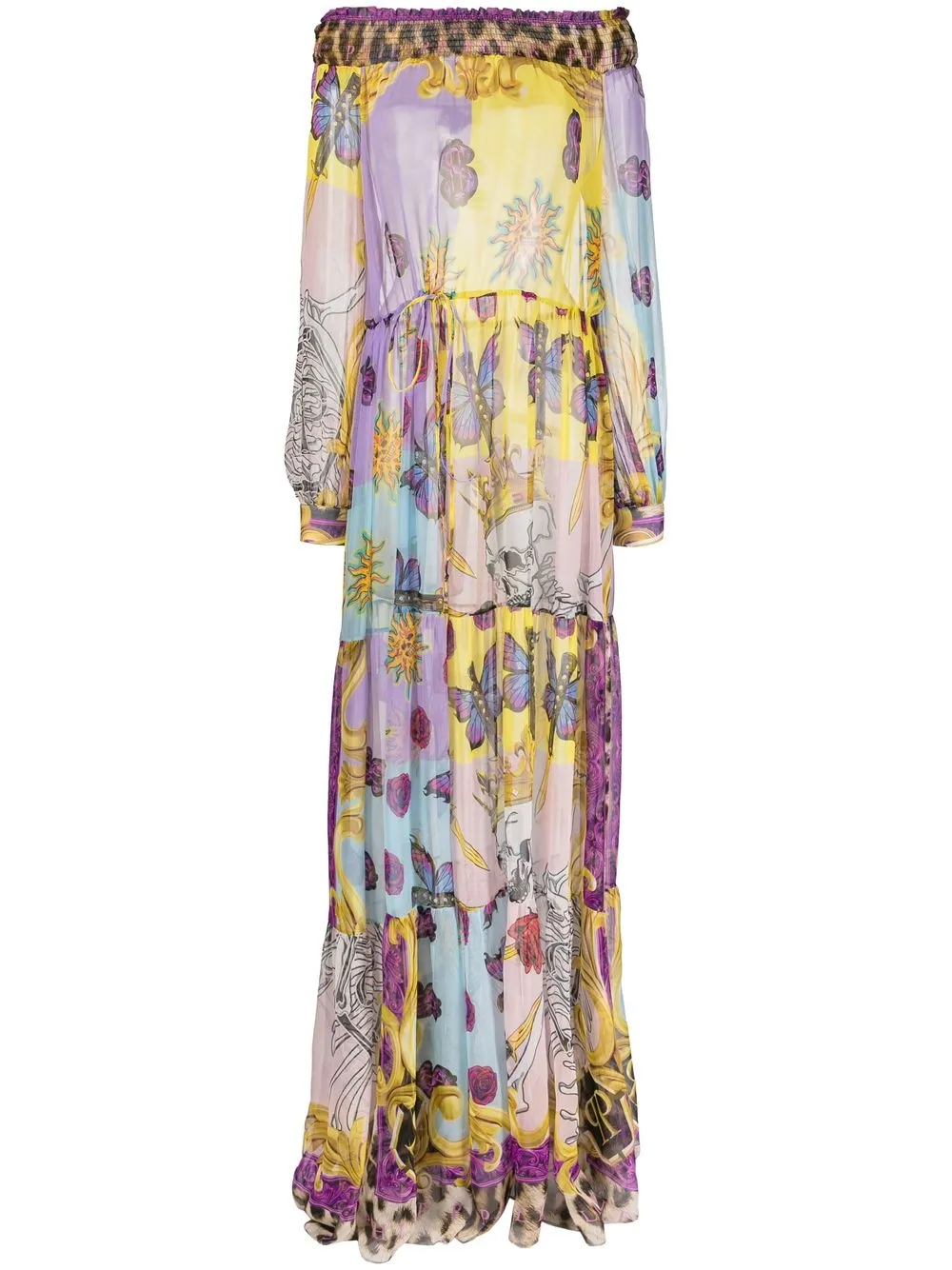 

Philipp Plein Skeleton-print off-shoulder maxi dress - Purple