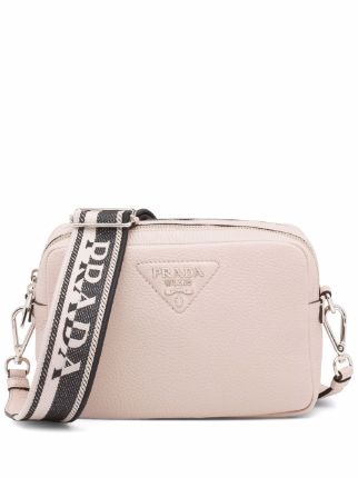 Prada Flou Logo-plaque Shoulder Bag In Grey