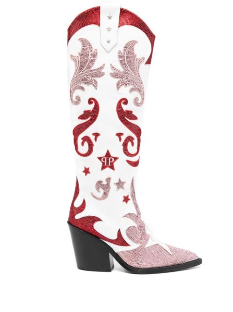 Philipp Plein Cowboy 100mm rhinestone-mebellihsed boots