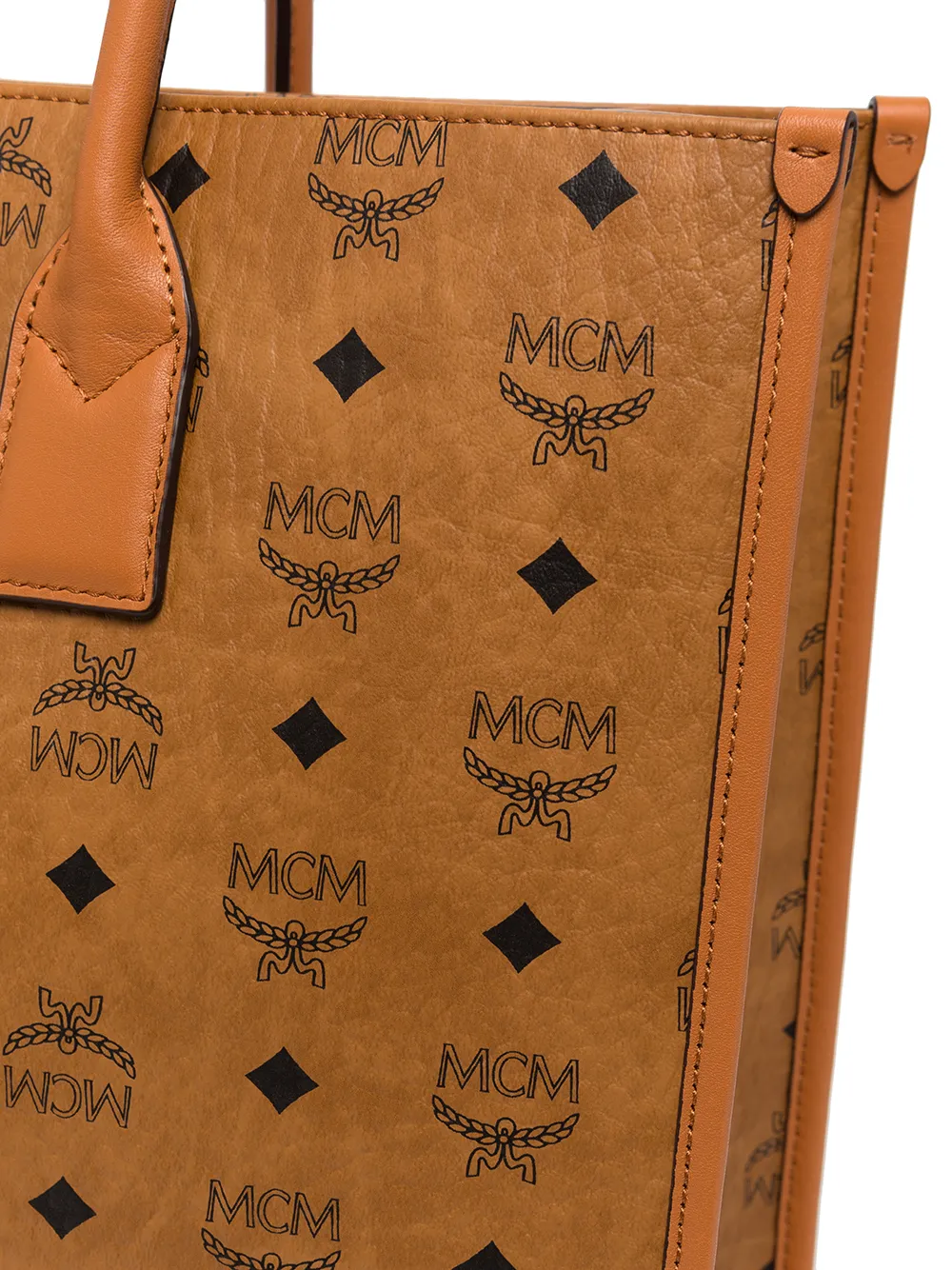 Genuine MCM Munchen cognac tan signature canvas and leather tote bag