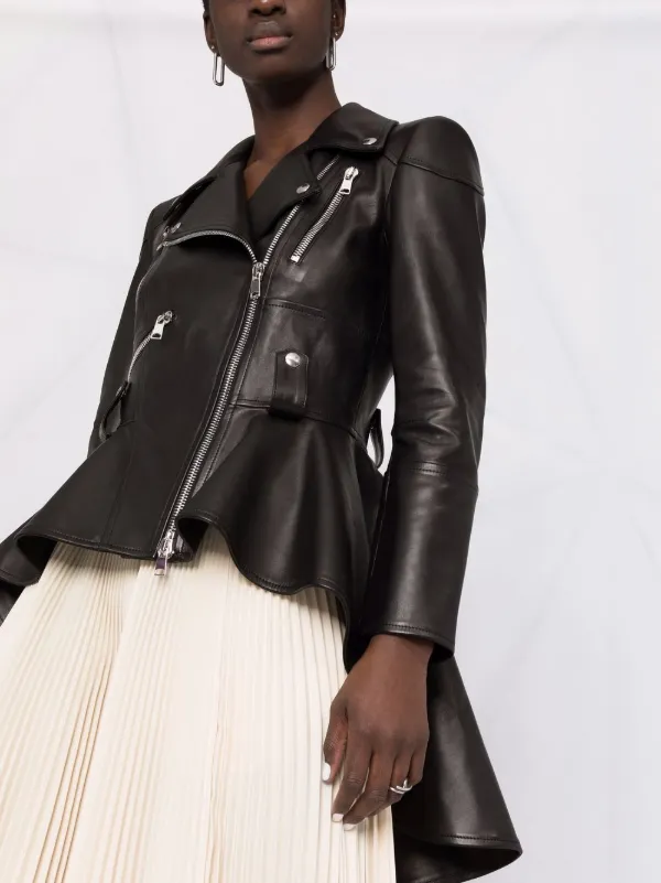 Alexander mcqueen outlet leather peplum jacket