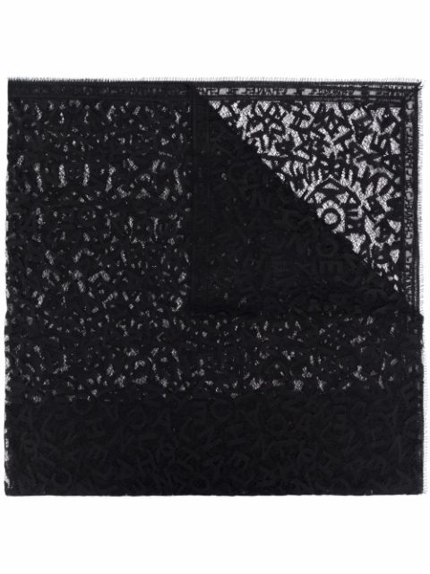 CHANEL 2000s logo-lettering lace silk scarf Women