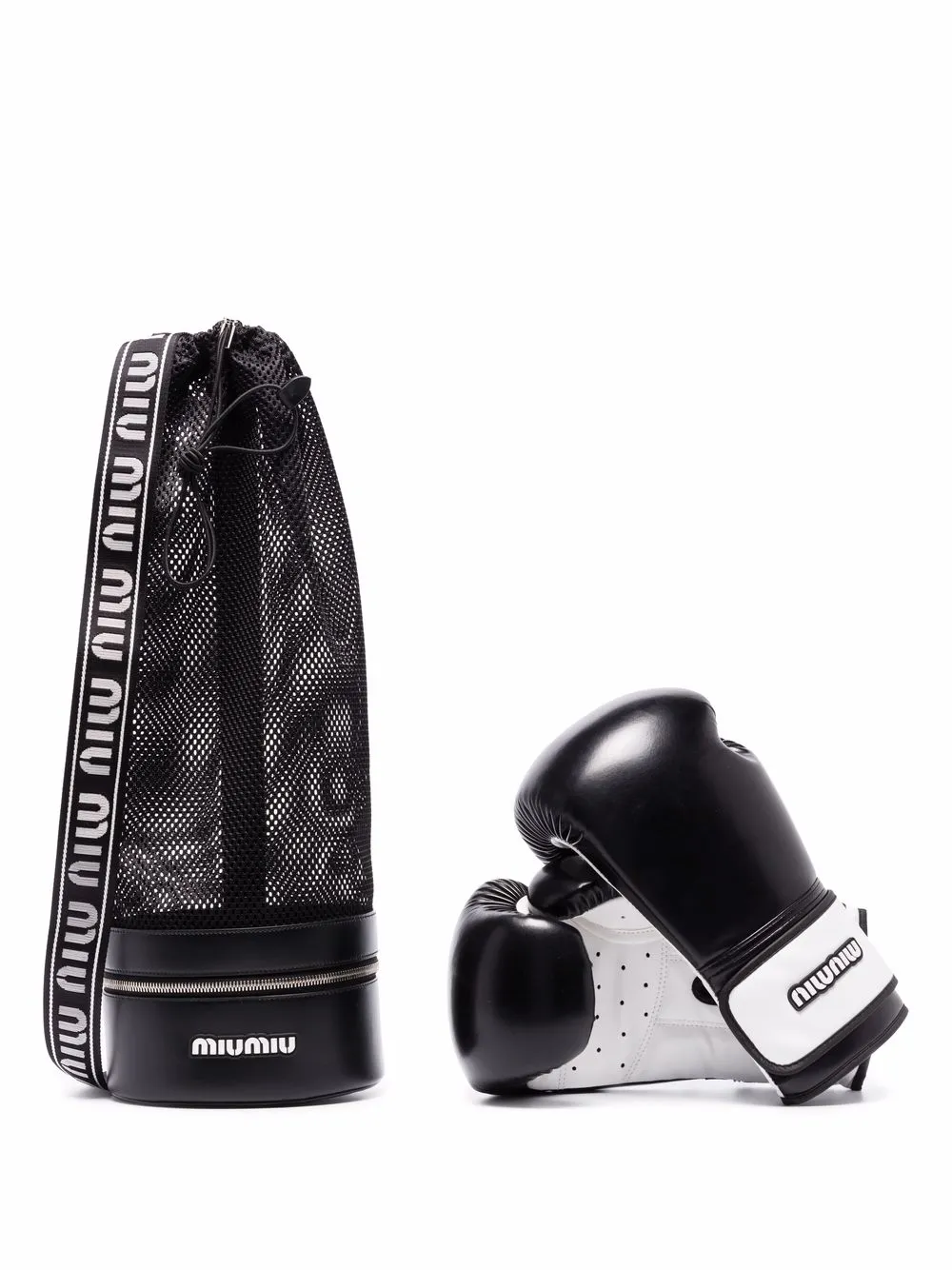 Miu Miu logo-print leather boxing glove set – Black