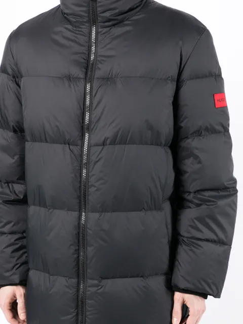 Shop HUGO logo-patch quilted coat with 