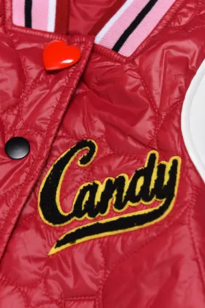 Slogan-Appliqué Quilted Bomber Jacket