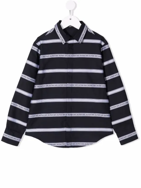 Balmain Kids - logo-print striped shirt
