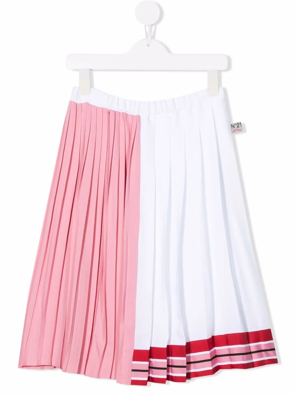 

Nº21 Kids colour-block pleated midi skirt - White