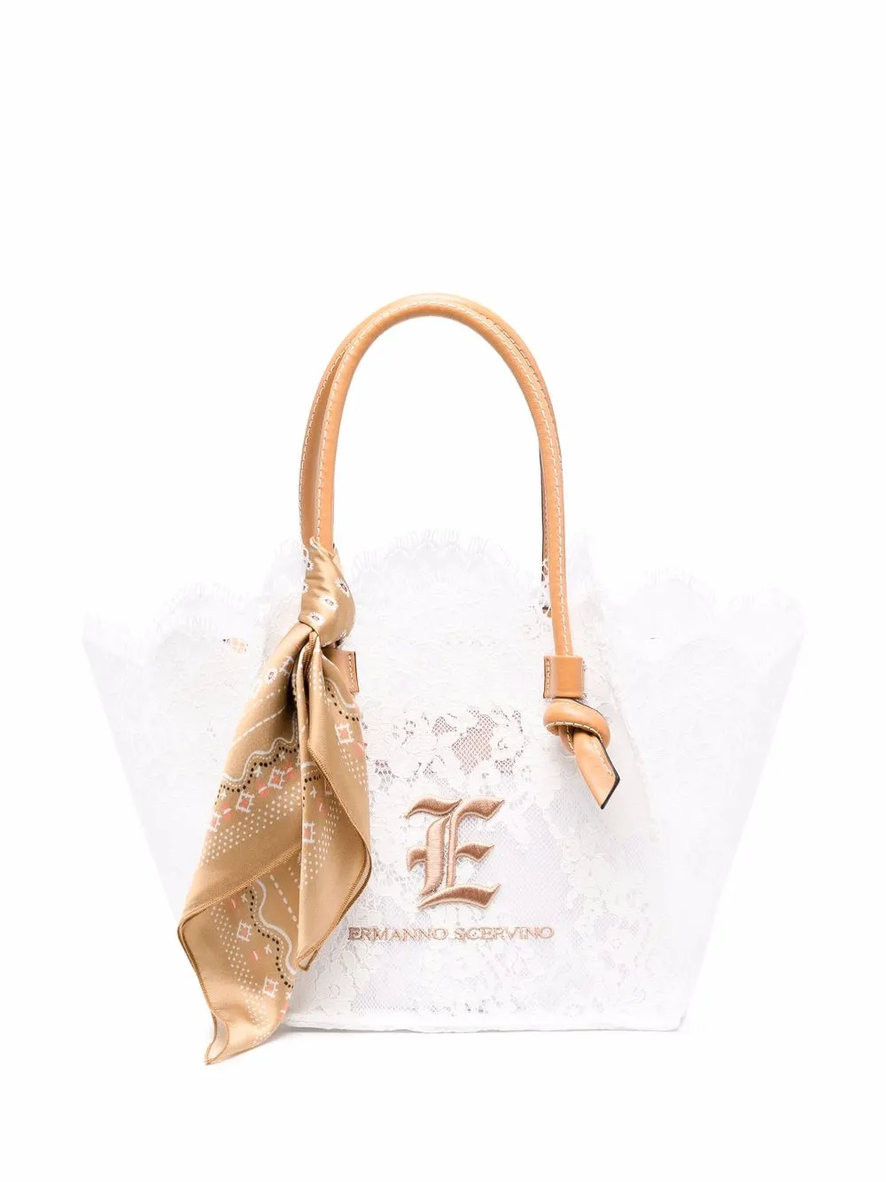Click to view more detailed imagery on our partner's website Ermanno Scervino Logo-embroidered Floral-lace Tote Bag In Weiss