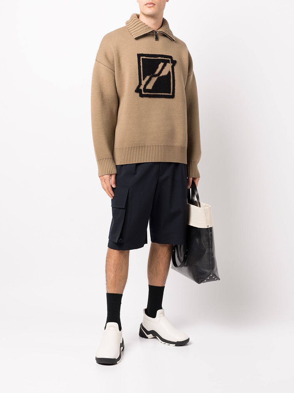 Shop We11 Done Logo-intarsia Roll-neck Jumper In Brown