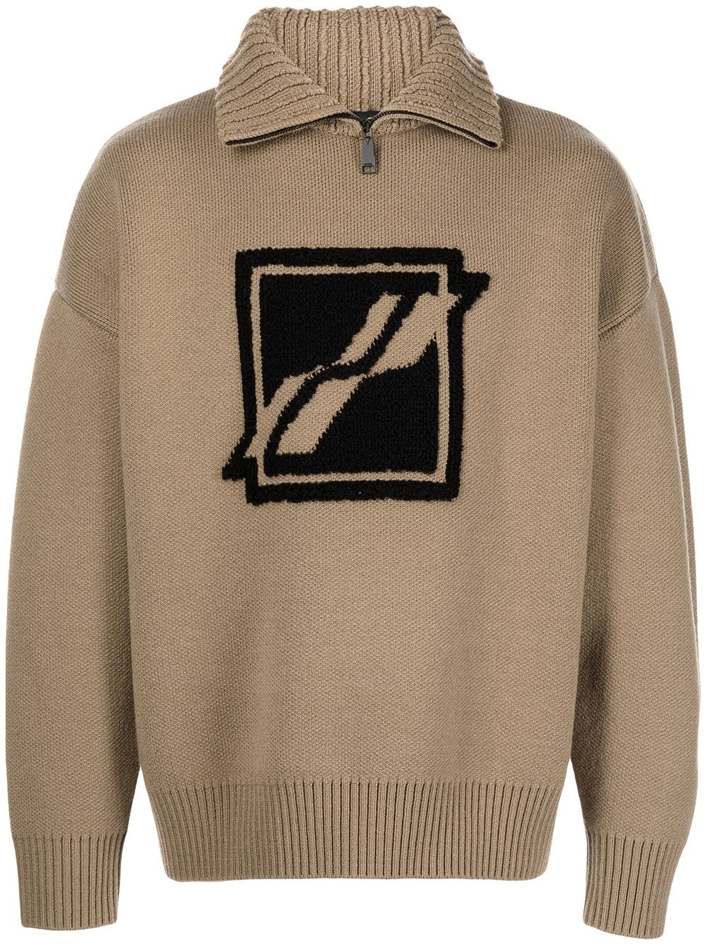 Shop We11 Done Logo-intarsia Roll-neck Jumper In Brown